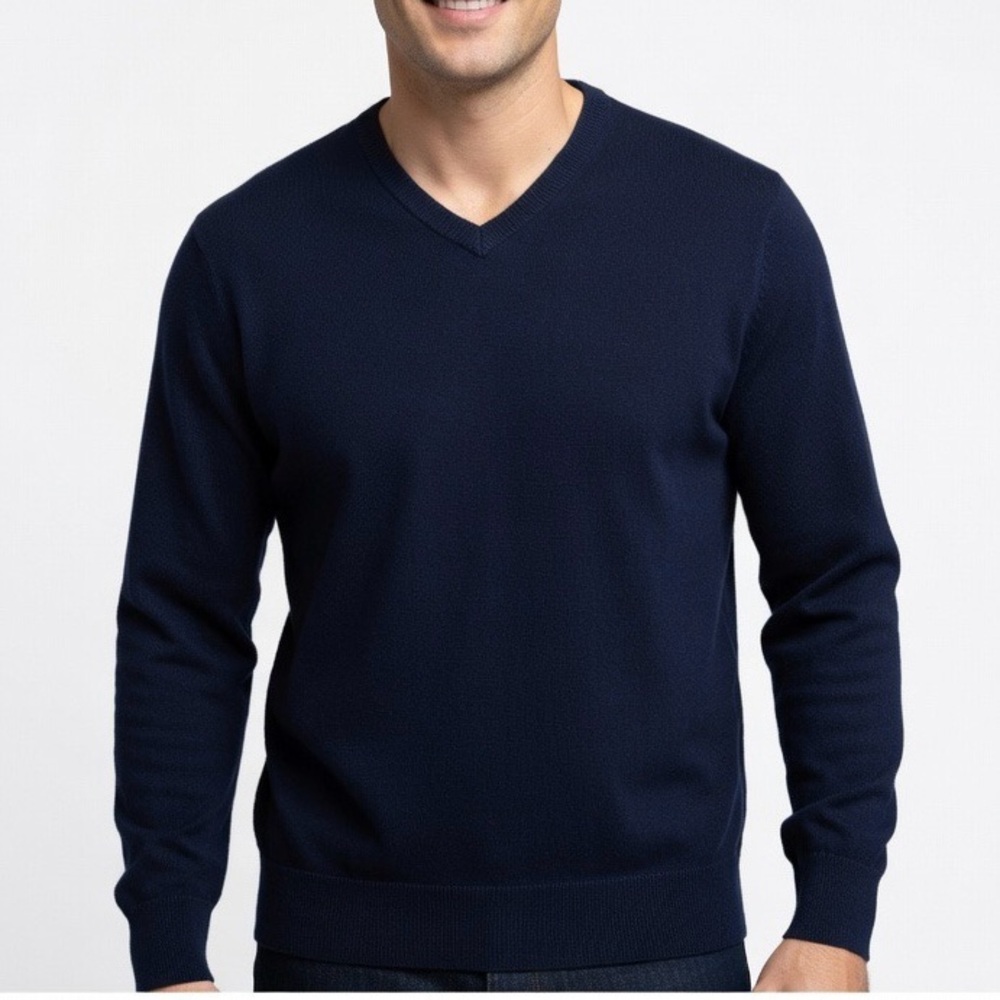 St. John's Bay Men's Navy V-Neck Pullover Sweater Size Medium